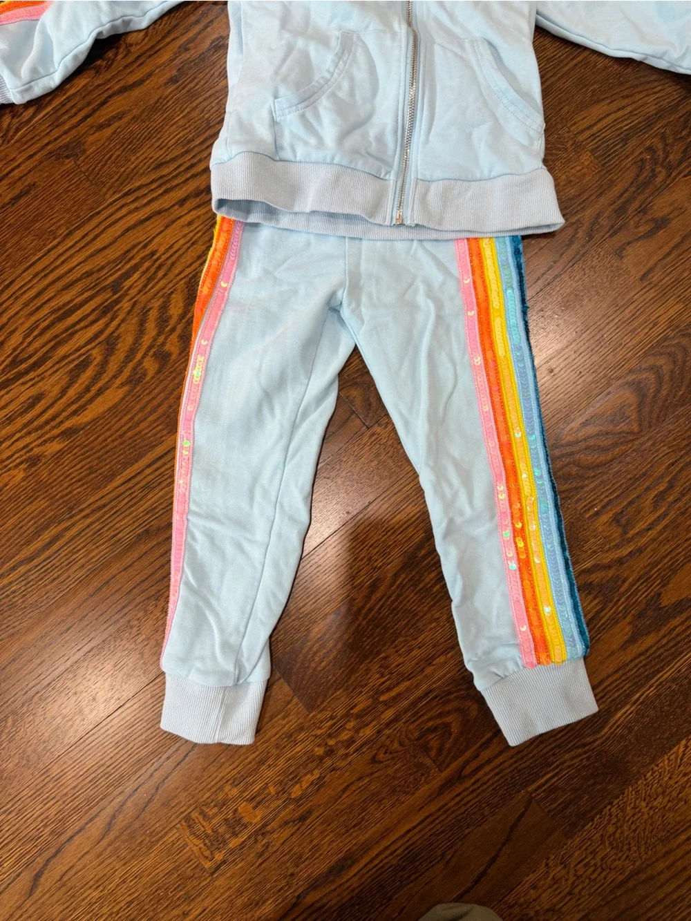 Lola And the boys sequin Light Blue Kids Rainbow Stripe Hoodie & Jogger Set, 6